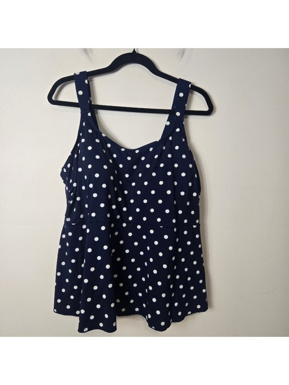 Lands' End Size 2X Flutter Scoop Neck Tankini Top Deep Sea Polka Dot